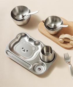 304 स्टेनलेस स्टील के बच्चे किंडरगार्टन भोजन प्लेट बच्चों के लिए स्टेनलेस स्टील फूड ट्रे बच्चों प्लेट प्लेट कटोरे कप फोर्क चम्मच सेट - Product Image 2