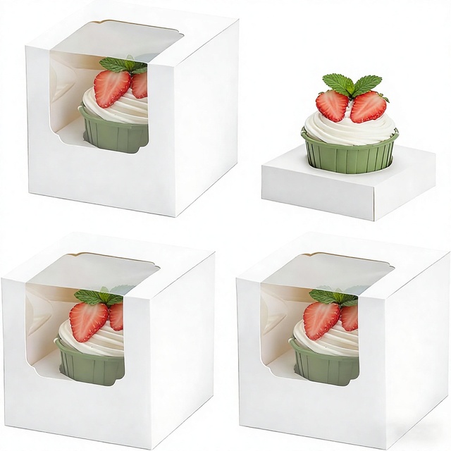 Clear Window Cookie Box Wholesale Portable Hot Stamp Paper Cupcake Boxes Single Grid Windowed Bakery Packaging for Dessert Shop