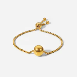 Caja colgante de bolas chapadas en oro de 18k para mujer, pulsera de cadena ajustable de acero inoxidable, nuevo diseño