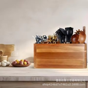 Caja organizadora de cubiertos de madera de 37 cm x 15,2 cm x 11,5 cm con compartimentos para almacenamiento en la mesa de la cocina - Product Image 2