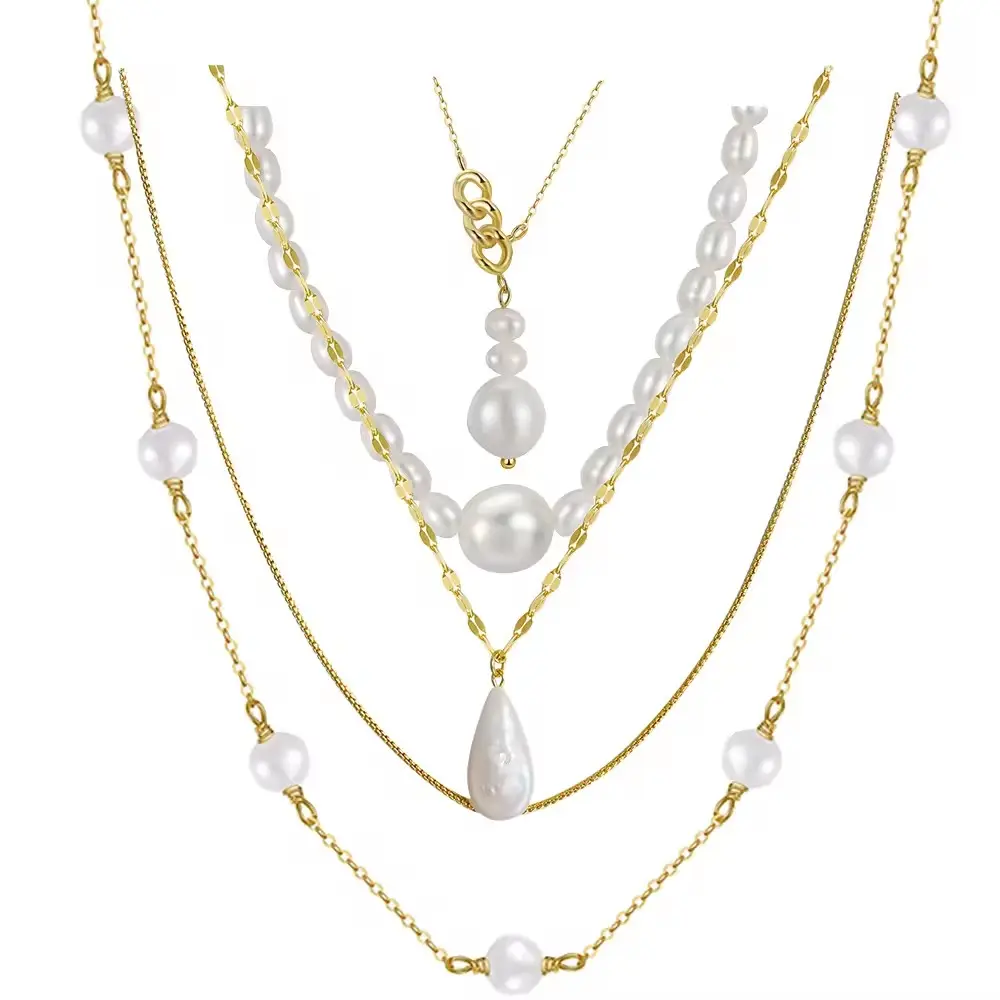 Nuovi arrivi eleganti eleganti in oro 18K 925 in argento sterling girocollo a catena perle d'acqua dolce collane gioielli regalo per donna