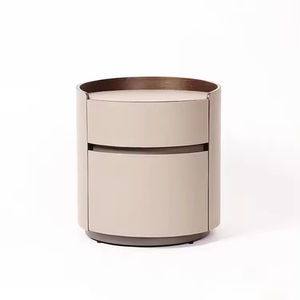 Muebles italianos para dormitorio de hotel, madera maciza y sillín de cuero, mesita de noche redonda, mesa circular, color ahumado - Product Image 1