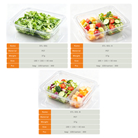 Transparante PET-onbedwelmingsverpakking met scharnierend deksel, recyclebaar, voor voedsel, wegwerpbaar, geschikt voor salade, sushi, afhaalmaaltijden, voedselveilig, groothandel