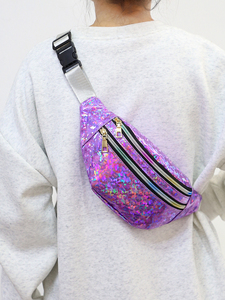 Sacs <span class=keywords><strong>banane</strong></span> holographiques en PVC, <span class=keywords><strong>sac</strong></span> <span class=keywords><strong>banane</strong></span> argenté pour femme, <span class=keywords><strong>sac</strong></span> de ceinture noir géométrique en forme d'oreiller avec fermeture à cordon, pochette pour téléphone - Product Image 2