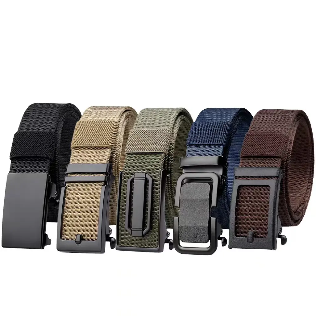 Atacado Personalizado Famoso Luxo Business Canvas Belt Ajustável Fivela Automática Nylon Tecido Cintos Para Homens