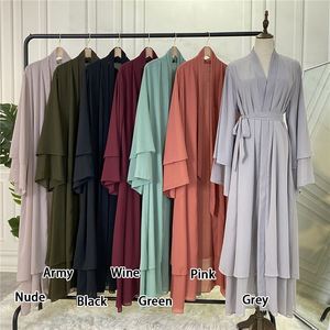 Elegante due strati Chiffon modesto abito musulmano traspirante aperto Dubai Abaya per le donne all'ingrosso da tacchino e Oman - Product Image 6