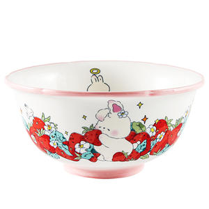 Bol à <span class=keywords><strong>manger</strong></span>/en nouilles/en soupe en céramique avec motif de dessin animé mignon, design frais et adorable, lapin gras, couleur sous-glaçure, vaisselle de table - Product Image 5