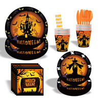 Ensemble de vaisselle jetable de 8 pièces de style gothique sur le thème d'Halloween, écologique, de la marque BOFA, en promotion, comprenant assiettes et gobelets en papier