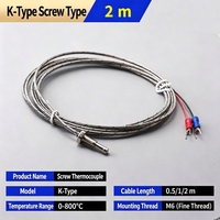Capteur de température à thermocouple de type K avec ressort de compression à vis M6, sonde 0-800°C, câble isolé en fibre de verre de 0,5/1/2 m