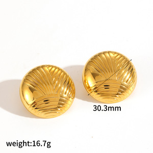 <b>Stud</b> Earrings Round Ball Geometric 18K Gold <b>Titanium</b> Steel Fashionable Simple Design For Women - Product Image 3