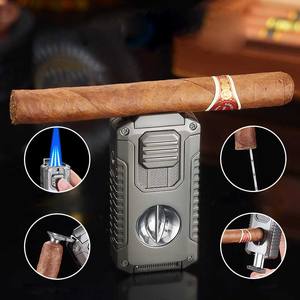 Três Fire Jet chama charuto isqueiro com V-shaped charuto cortador portátil multi-funcional isqueiro - Product Image 2