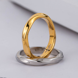 yunnique Simple Stainless Steel Electroplated 18K Geometric Irregular Thin <b>Couple</b> <b>Rings</b> For Wedding Unisex Jewelry - Product Image 4