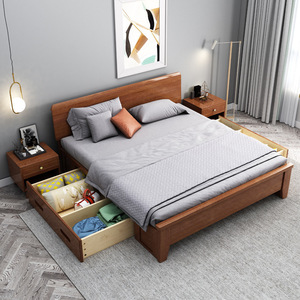Dazhang Jiaju Walnut Solid Wood <b>Bed</b> 1.8m <b>Double</b> Storage High <b>Box</b> Modern Minimalist Bedroom Furniture - Product Image 4
