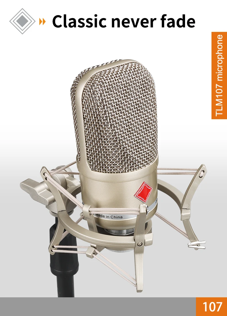 Large diaphragm mic condenser microphone for professional studio recording