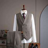 Heren Business Casual Dubbelgeknoopte V-hals Pak met Ritsbroek Amerikaanse Stijl Kamgarenstof 480g Geweven Anti-krimp