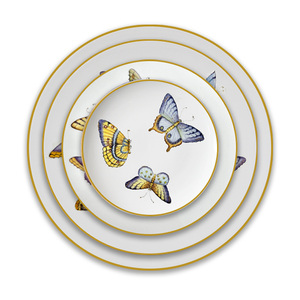 <span class=keywords><strong>Service</strong></span> de table de luxe en or véritable, motif papillon, en <span class=keywords><strong>porcelaine</strong></span> fine, assiettes de présentation colorées en céramique, tasses à café et bols pour mariages et hôtels - Product Image 6