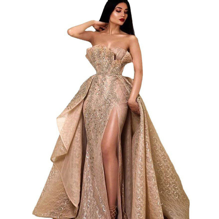 ladies evening dresses with feature tail