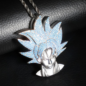 Collier pendentif hip-hop Dragon Ball <span class=keywords><strong>Super</strong></span> <span class=keywords><strong>Saiyan</strong></span> avec <span class=keywords><strong>cheveux</strong></span> <span class=keywords><strong>bleu</strong></span> glace, dessin animé japonais, zircone cubique, nouveau style - Product Image 2