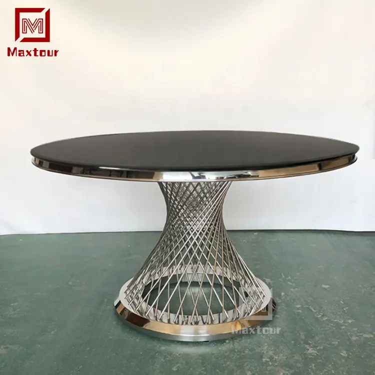 Modernes Design Edelstahl basis maßge schneiderte Luxus schwarze Glasplatte runden Esstisch