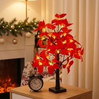 Lampu Motif Bunga Poinsettia Natal LED 24 Kepala untuk Dekorasi Rumah dan Acara Liburan
