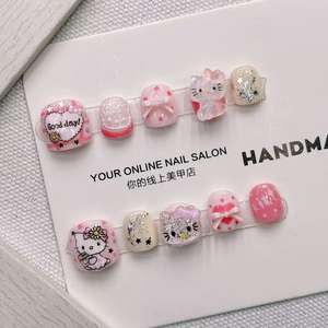 Venta al por mayor 10 piezas lindo 3D <span class=keywords><strong>Hello</strong></span> <span class=keywords><strong>Kitty</strong></span> <span class=keywords><strong>uñas</strong></span> artificiales puro hecho a mano acrílico Prensa en <span class=keywords><strong>uñas</strong></span> para niños - Product Image 3