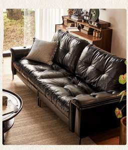 Sofá Seccional Convertible Nebula, Cuero Vacuno Encerado Negro Brillante, Respaldo Alto, Patas de Acero Inoxidable, Tapizado Moderno - Product Image 4