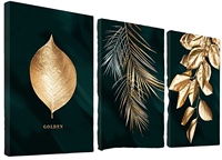 Lot de 3 tableaux muraux modernes dorés sur le thème botanique pour salles de bain, salons et chambres – Décoration murale avec images imprimées sur toile de plantes vertes