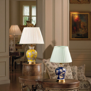 Luxury Ceramic <strong>Table</strong> <strong>Lamp</strong> with <strong>Funky</strong> Pink Bird and Flower Pattern Handmade Dome Shade Includes Power Outlet for Bedroom - Product Image 1