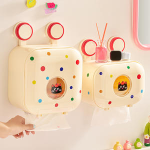 Porte-rouleau de papier toilette mural adhésif étanche style vintage mignon avec couvercle fermé pour salle de bain - Product Image 1