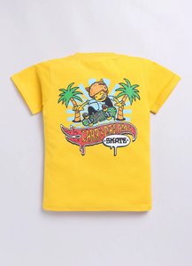 Carrydreams T-shirt en coton imprimé jaune pour garçons, avec motif graphique, tissu doux et respirant, vêtements décontractés confortables - Product Image 2