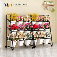 Support de présentation de fleurs mobile à 3 niveaux en fer, style incliné, avec roulettes, pour fleuriste, mariage, événement, vente au détail