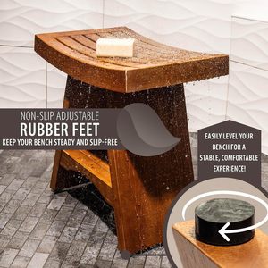 Tabouret de salle de bain double couche incurvé en teck, siège de douche en bois massif imperméable, banc de rangement pour terrasse extérieure - Product Image 3
