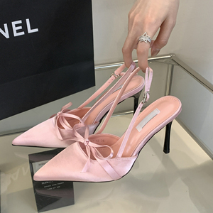 2025 Hot Selling New Pointed Bow Wedding Sandals Temperament Ladies Party Fashion High <b>Heels</b> - Product Image 2