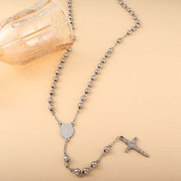 Colliers religieux en acier inoxydable, colliers à perles tendance, collier chapelet croix en or massif 14k 18k pour femmes, hommes et filles