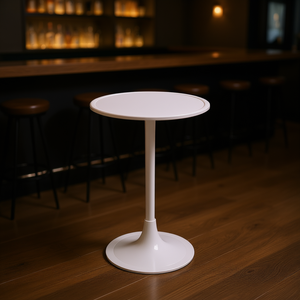 Tavolo da Bar Rotondo in Plastica Bianca 60x105cm con Base a Piedistallo, Arredamento Commerciale Moderno Minimalista - Product Image 2