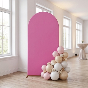 Copertura per fondale in tessuto rosa a forma di arco rotondo per matrimoni, feste e sale per eventi - Product Image 5