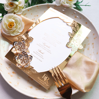 Wunderschöne Lasergeschnittene Gold-Spiegel-Acryl-Menükarte zum Fabrikpreis, Ovale Blumen-Menükarte für Hochzeitsbankett-Tischdekoration