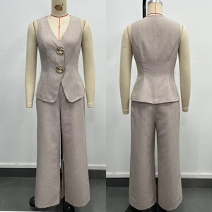 Conjunto de Dos Piezas de Ropa <span class=keywords><strong>para</strong></span> Mujer J015, <span class=keywords><strong>Chaleco</strong></span> sin Mangas de Color Sólido <span class=keywords><strong>para</strong></span> Mujer, Pantalones Anchos <span class=keywords><strong>con</strong></span> Abertura Lateral, Conjunto de Dos Piezas, <span class=keywords><strong>Traje</strong></span> de Oficina <span class=keywords><strong>para</strong></span> Mujer - Product Image 4
