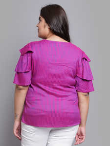 Top décontracté à rayures en viscose pour femmes élégantes Design tendance à la cheville avec décoration à motif Un ensemble - Product Image 2