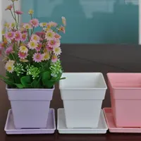 AAA358 Mini Bunte Sukkulente Desktop Topf Blumentopf Home Plant Garden Kleine quadratische Kunststoff Blumentöpfe mit Tablett