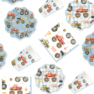 DAMAI Car Theme Tableware Set with Truck Blue Disposable Paper Plates Cups Napkin <b>Birthday</b> Party <b>Decoration</b> Set - Product Image 3