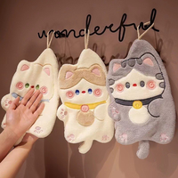 Serviette de cuisine absorbante en microfibre corail motif chat mignon, serviette à main en peluche animaux de dessin animé, serviette de séchage pour les mains en forme de chat