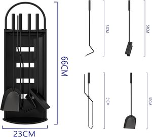 Juego de 4 Herramientas de Limpieza para Chimenea, Modernas, Negras, con Recubrimiento de Polvo de Hierro, Multifuncionales, con Soporte para Cepillo, Pala y Pinzas - Product Image 2