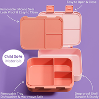 Passe au lave-vaisselle Boîte à repas Tiffin rose à 3 compartiments pour enfants avec sac à lunch et bouteille d'eau