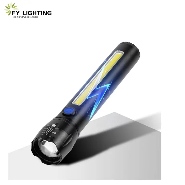 High Lumen Torch Light Led Long Range Powerful Super Bright Usb Rechargeable Flashlight 2023 FY Aluminum DC Lithium Battery IP65