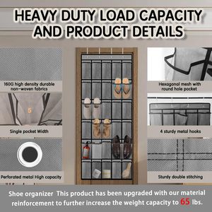 Organizador de zapatos para colgar sobre la puerta, 30 bolsillos, almacenamiento colgante de malla para zapatos detrás de la puerta, montaje en pared, gris - Product Image 2