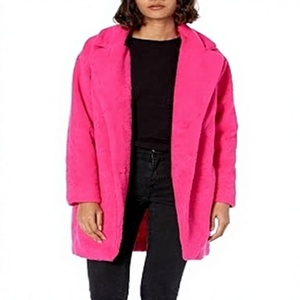 Manteau long en polaire rose pour femme, décontracté, d'hiver, à manches longues, col rabattu, ouvert sur le devant, épais, couleur unie - Product Image 1