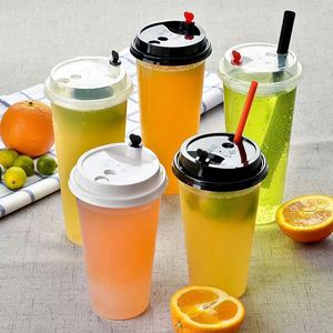 Vasos Desechables de Plástico PP Duro con Tapas, Moldeados por Inyección, para Jugos de Frutas y Té de Burbujas - Product Image 2