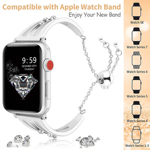 Correa de Reloj de Lujo con Diamantes Brillantes, Cadena de Metal Transpirable de Acero Inoxidable para Reloj 9/8/<span class=keywords><strong>7</strong></span>/6/5 38/40/42mm, Elegante para Mujer - Product Image 3