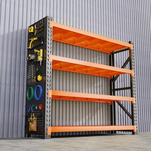Étagère de rangement en acier entrepôt réserve supermarché ménage Orange bleu hauteur réglable étagères de rangement étagères avec panneau perforé - Product Image 2